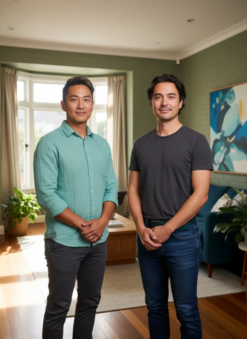 Mortgage broker standing with a client inside their home and smiling at the camera