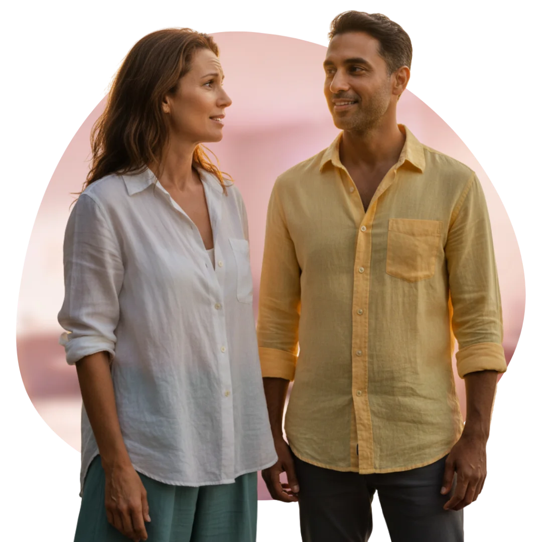 Couple in their early 30s standing together and discussing their finance options while smiling