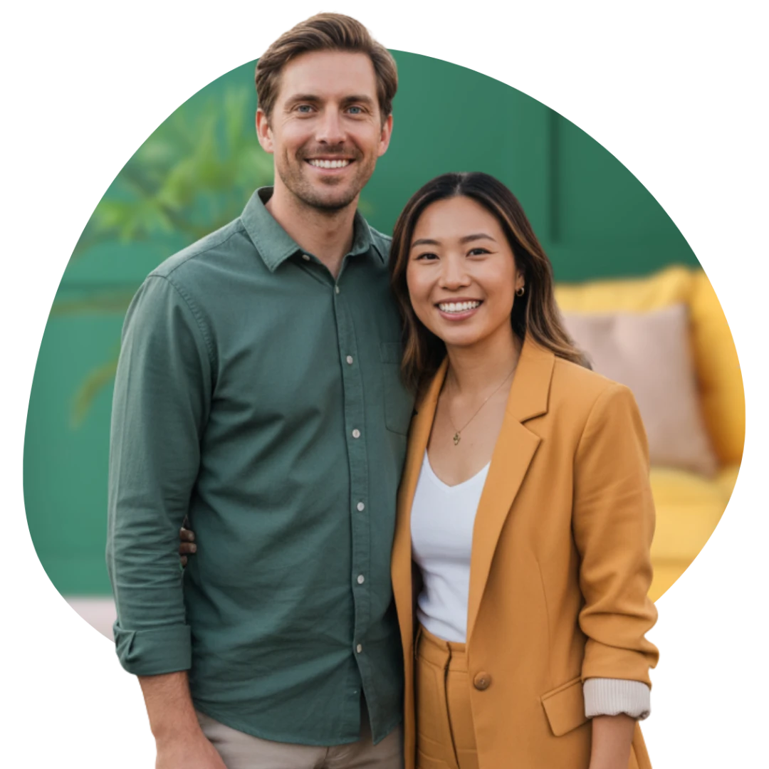 Couple standing inside their home smiling at the camera
