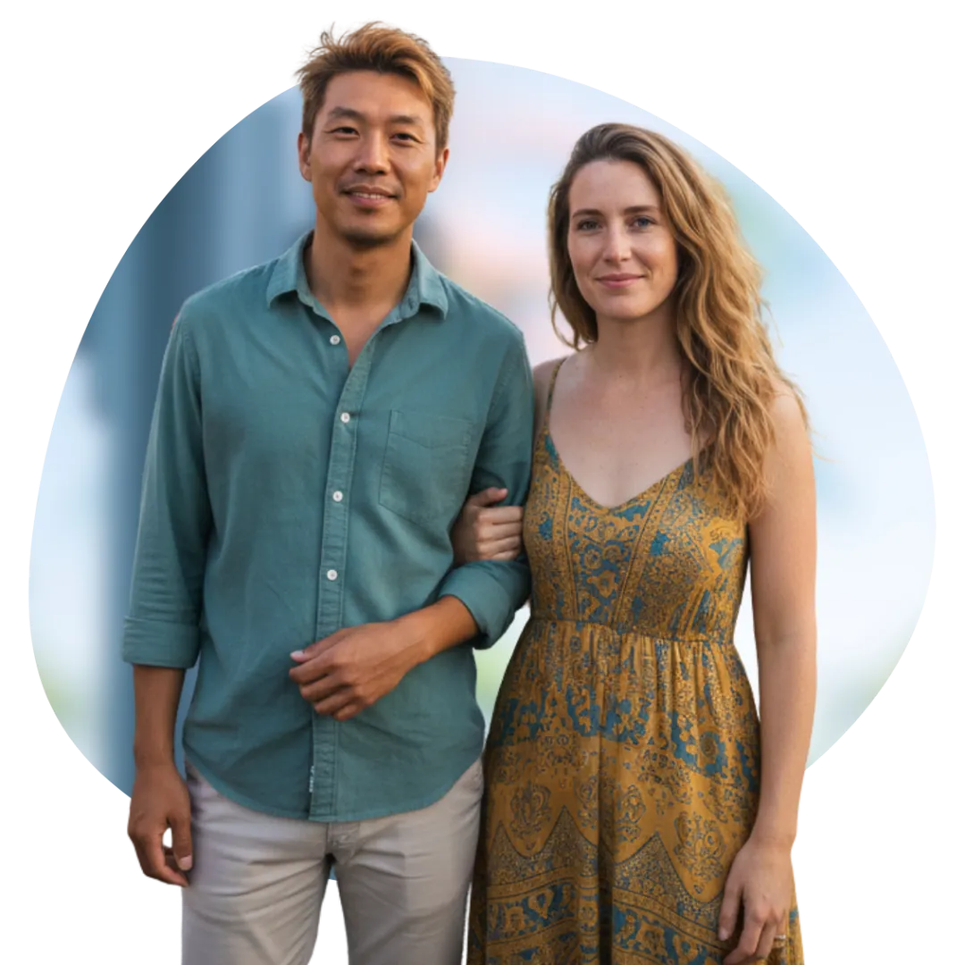 Young couple standing together and smiling while considering their property investment plans