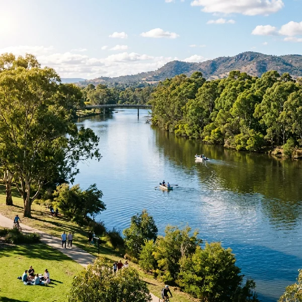 Sunny afternoon river view in Albury Wodonga representing regional Australian lifestyle markets